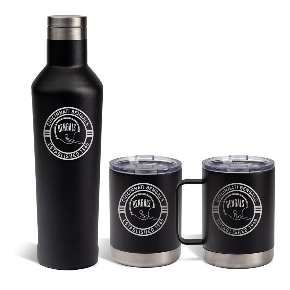 Cincinnati Bengals Logo Vacuum Insulated Bottle + 2 Mugs Set 17-32oz
